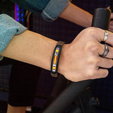 Spain Flag Bracelet Men Stainless Steel Vintage Handwoven Leather