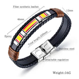 Spain Flag Bracelet Men Stainless Steel Vintage Handwoven Leather