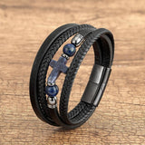 Vintage Cross Bracelet Tiger Eye Stone Stainless Steel Clasp Bangles