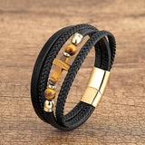 Vintage Cross Bracelet Tiger Eye Stone Stainless Steel Clasp Bangles