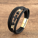 Vintage Cross Bracelet Tiger Eye Stone Stainless Steel Clasp Bangles