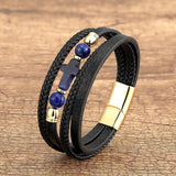 Vintage Cross Bracelet Tiger Eye Stone Stainless Steel Clasp Bangles