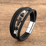Vintage Cross Bracelet Tiger Eye Stone Stainless Steel Clasp Bangles