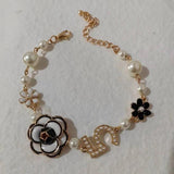 Crystal Camellia Flower Pearl Bead Bracelet Bangle