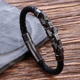 Punk Bike Chain Leather Bracelet Stainless Steel Hand Chain