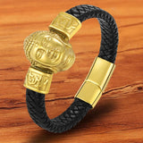 Golden Magnetic Rope Leather Bracelet Men Bangle Wristband