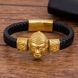Golden Magnetic Rope Leather Bracelet Men Bangle Wristband