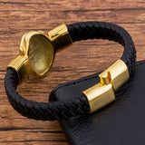 Golden Magnetic Rope Leather Bracelet Men Bangle Wristband