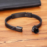 Stainless Steel Mens Leather Bracelets Woven Pattern Bangles