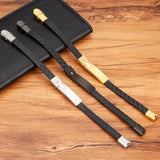 Stainless Steel Mens Leather Bracelets Woven Pattern Bangles