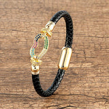 Colorful Zircon Lips Charm Bracelet Retro Leather Bangle
