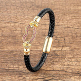 Colorful Zircon Lips Charm Bracelet Retro Leather Bangle
