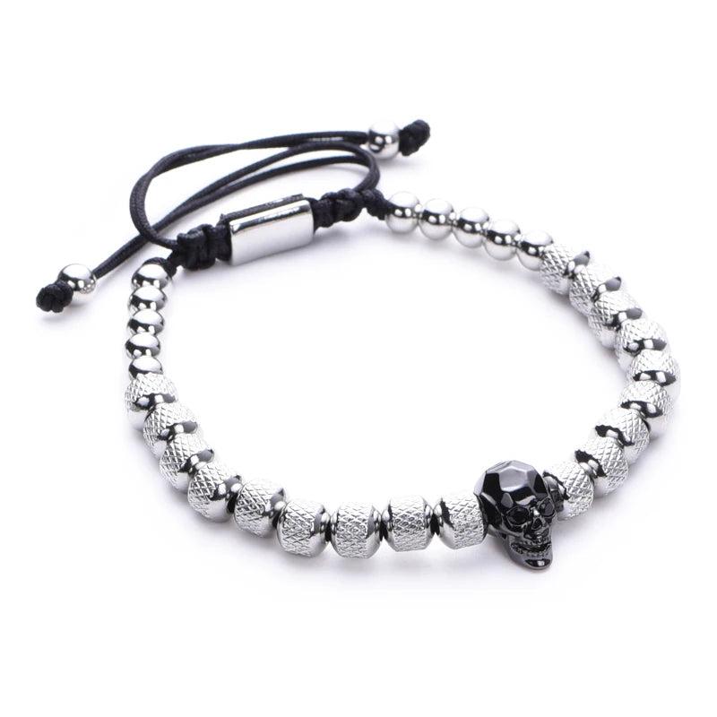 Skull Charm Stainless Steel Bracelet Roman Numeral Bangle