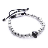 Skull Charm Stainless Steel Bracelet Roman Numeral Bangle