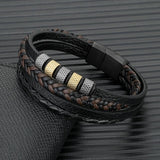 Stainless Steel Beaded Bracelet Multilayer Leather Buckle Homme Pulseras
