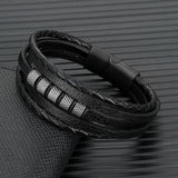 Stainless Steel Beaded Bracelet Multilayer Leather Buckle Homme Pulseras