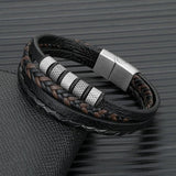 Stainless Steel Beaded Bracelet Multilayer Leather Buckle Homme Pulseras