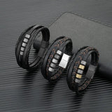 Stainless Steel Beaded Bracelet Multilayer Leather Buckle Homme Pulseras