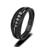 Stainless Steel Beaded Bracelet Multilayer Leather Buckle Homme Pulseras