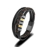 Stainless Steel Beaded Bracelet Multilayer Leather Buckle Homme Pulseras