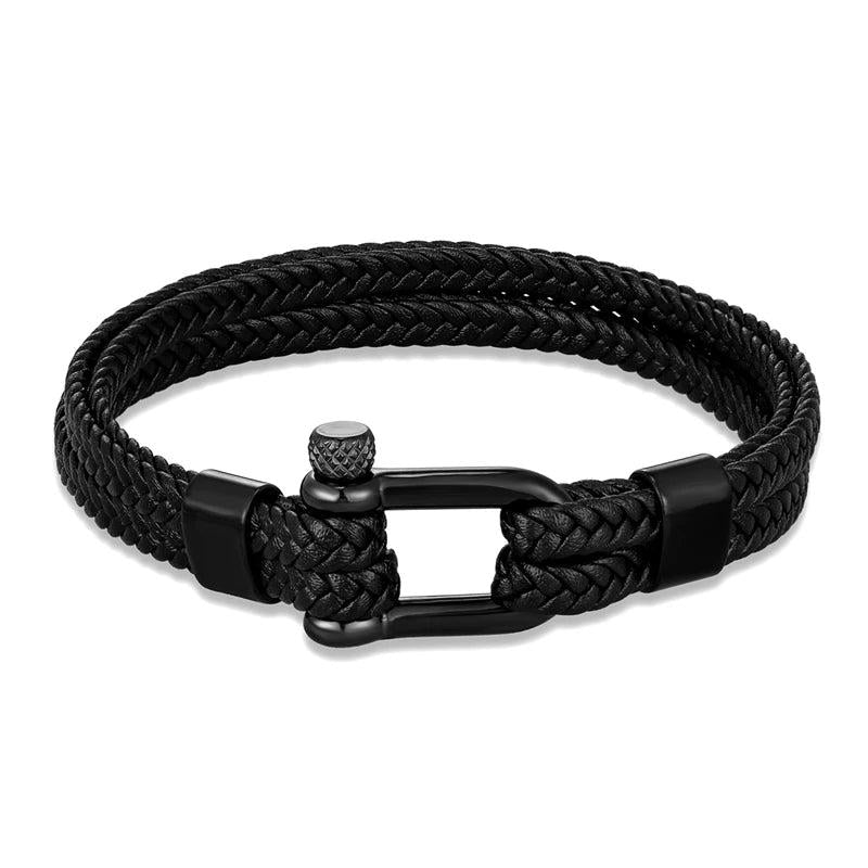 Navy Style U-Shackle Bracelet Multilayer Leather Sport Buckle