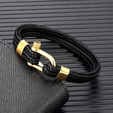 Navy Style U-Shackle Bracelet Multilayer Leather Sport Buckle
