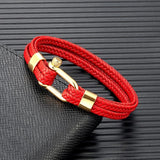 Navy Style U-Shackle Bracelet Multilayer Leather Sport Buckle