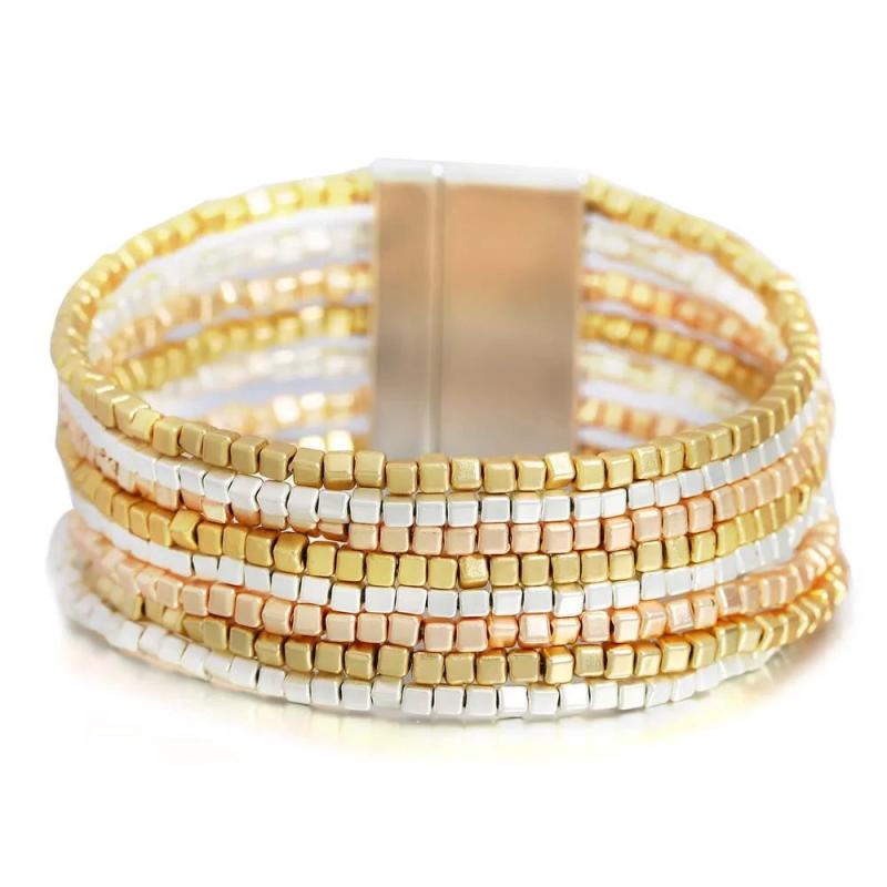 Metal Square Beads Charm Bracelet with Magnetic Clasp for Women