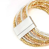 Metal Square Beads Charm Bracelet with Magnetic Clasp for Women