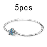 Rose Heart Charm Snake Chain Silver Bracelet for DIY Charm Women's Bangles