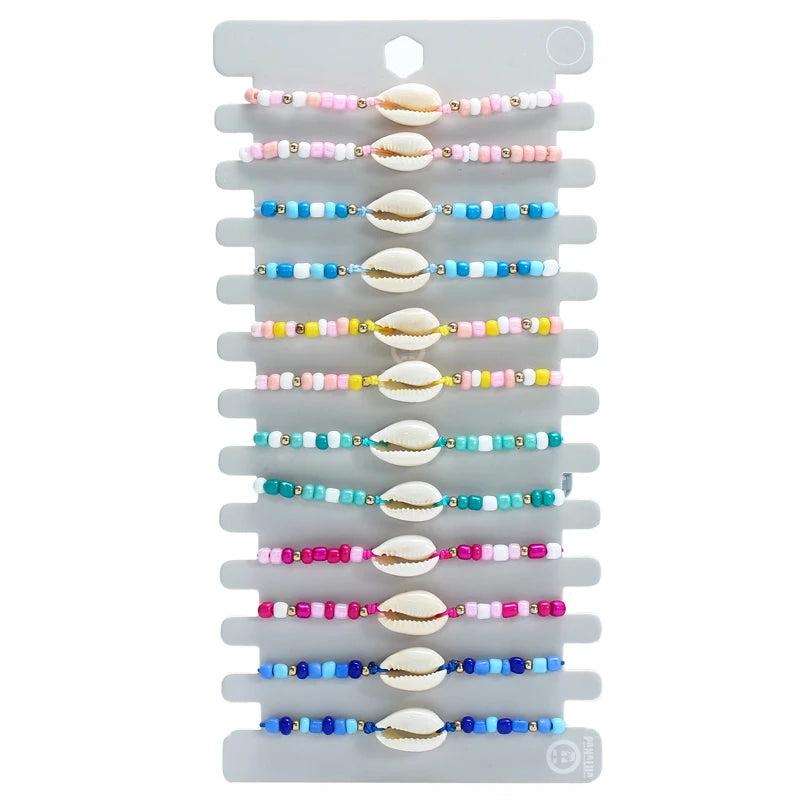 12pcs Shell Flower Rope Bracelets Set Colorful Beads Charm Bracelet