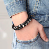 Men Bracelets Leather Stainless Steel Wristband Bangles Casual Style