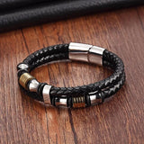 Men Bracelets Leather Stainless Steel Wristband Bangles Casual Style