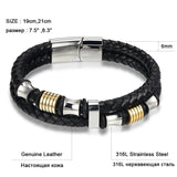 Men Bracelets Leather Stainless Steel Wristband Bangles Casual Style