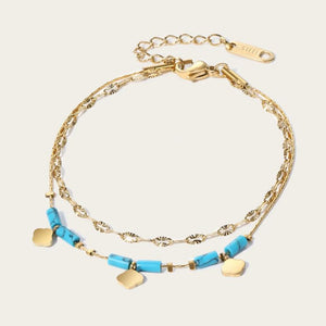 YACHAN Double Layer Chains Bracelet 14K Plated Clouds Charms Jewelry