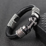 Leather Chain Weaved Man Bracelet Stainless Steel Wristband