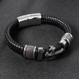 Leather Chain Weaved Man Bracelet Stainless Steel Wristband