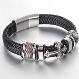Leather Chain Weaved Man Bracelet Stainless Steel Wristband