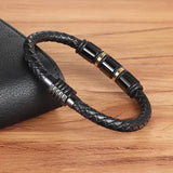 Geometric Beaded Leather Bracelet with Magnet Clasp