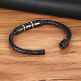 Geometric Beaded Leather Bracelet with Magnet Clasp