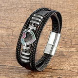 Men's Retro Style Leather Bracelet with Heart Charm