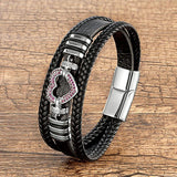 Men's Retro Style Leather Bracelet with Heart Charm