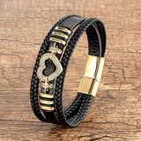 Men's Retro Style Leather Bracelet with Heart Charm