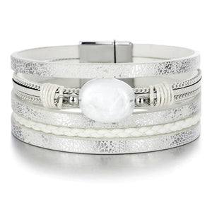 Boho Leather Stone Multi-layer Wrap Bracelet Heart Charm Bangle