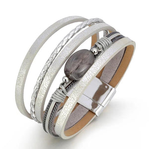 Boho Leather Stone Multi-layer Wrap Bracelet Heart Charm Bangle