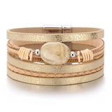 Boho Leather Stone Multi-layer Wrap Bracelet Heart Charm Bangle