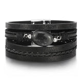 Boho Leather Stone Multi-layer Wrap Bracelet Heart Charm Bangle