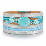 Boho Leather Stone Multi-layer Wrap Bracelet Heart Charm Bangle