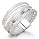 Boho Leather Stone Multi-layer Wrap Bracelet Heart Charm Bangle