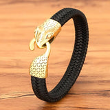 Snake Head Stainless Steel Men's Leather Bracelet Charm Jewelry